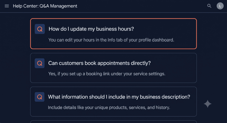 Google Business Profile Q&A section showing questions and answers for a UK tradesperson listing